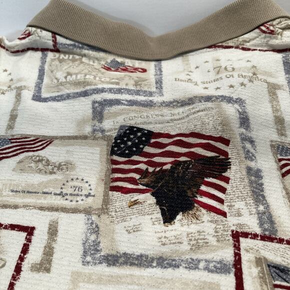 Royal Air America Polo Shirt flag Print In Beige With Red And Navy - Picture 5 of 7